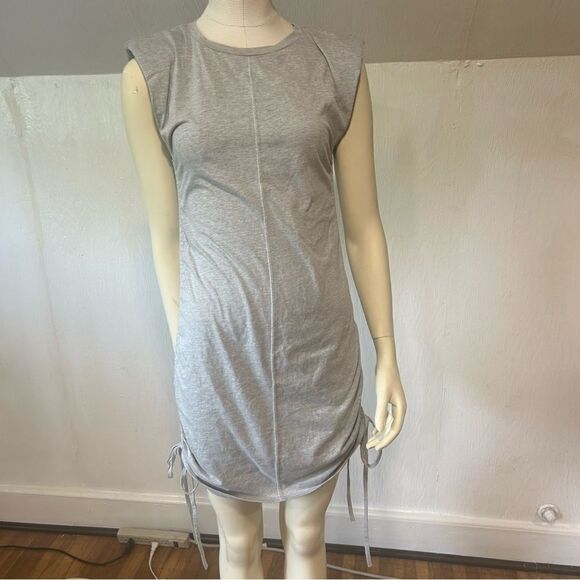 Cloud Ten GRAY PADDED SHOULDER DRAWSTRING RUCHED T-SHIRT DRESS sz S - Picture 5 of 13